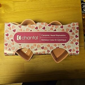 Light Pink valentines heart ramekins/mini casserole dishes. Set of two.